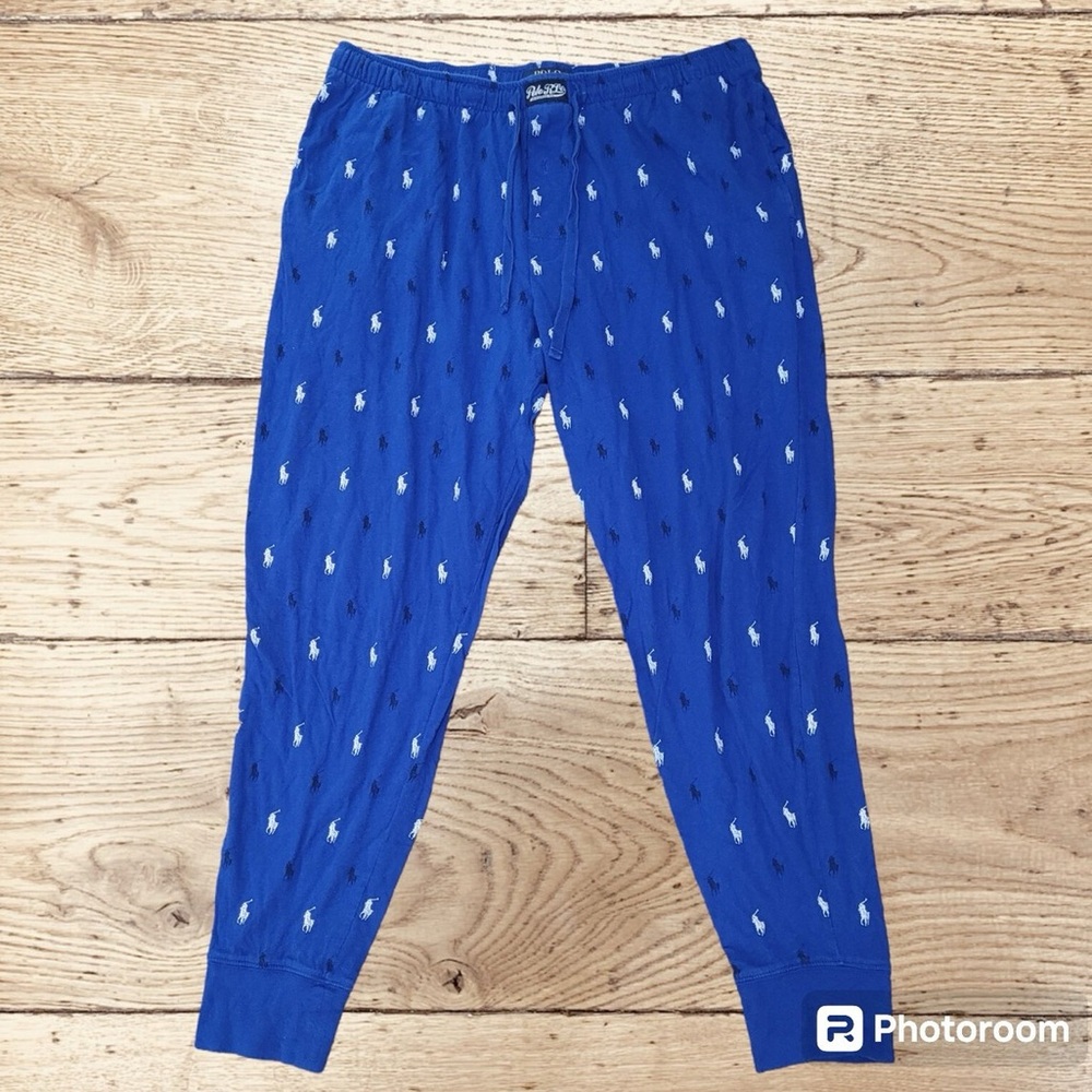 Men's Polo Ralph Lauren Pajama Pants Joggers Blue White Horses sz S Monogram